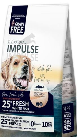 The Natural Impulse Dog Adult pescado blanco GRAIN FREE 10kg.