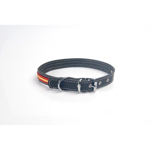 COLLAR PIEL VAQUETILLA BANDERA ESPAÑA HEBILLA RULO