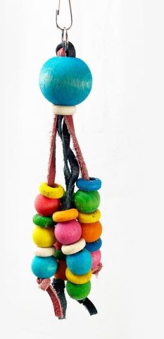 Juguete para pajaros con bolas de madera de colore