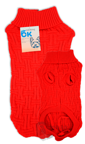 Jersey rojo de punto trenzado para perros 30cm