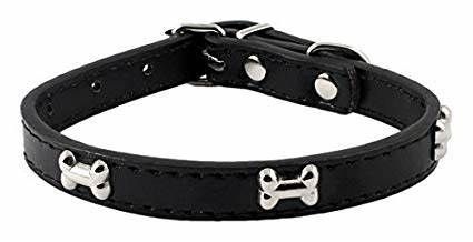 COLLAR CUERO NEGRO HUESO/HUELLA (2,5X55cm)