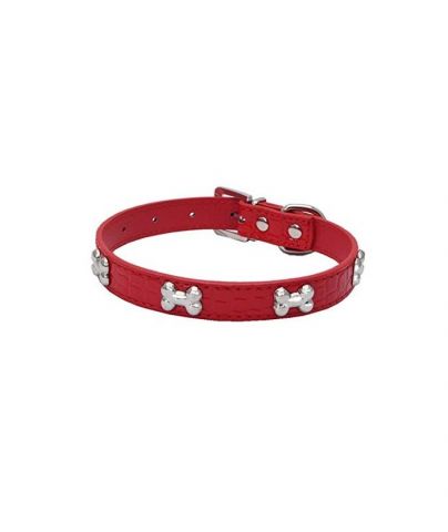 COLLAR CUERO ROJO HUESO/HUELLA (2,5X55cm)